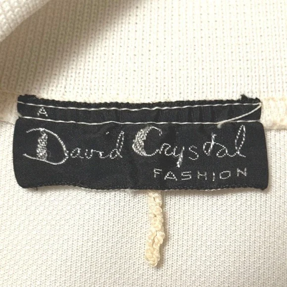 Vintage David Crystal Lacoste Tennis Dress White Yellow Zip Front Mod Womens L - Picture 3 of 4